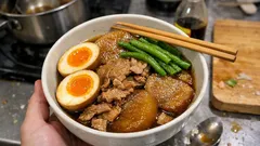 味しみ大根が主役：豚肉とゆで卵の甘辛煮、作り置きにも