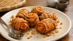 さつまいもを薄切りで巻いて揚げるだけ。外はサクッと、中はしっとりの新食感おやつ