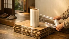 ダンボールを紐なしでラクにまとめる ストレッチフィルムの便利な使い方