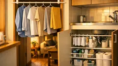 つっぱり棒で部屋干しを増設 シンク下収納も整う省スペース術